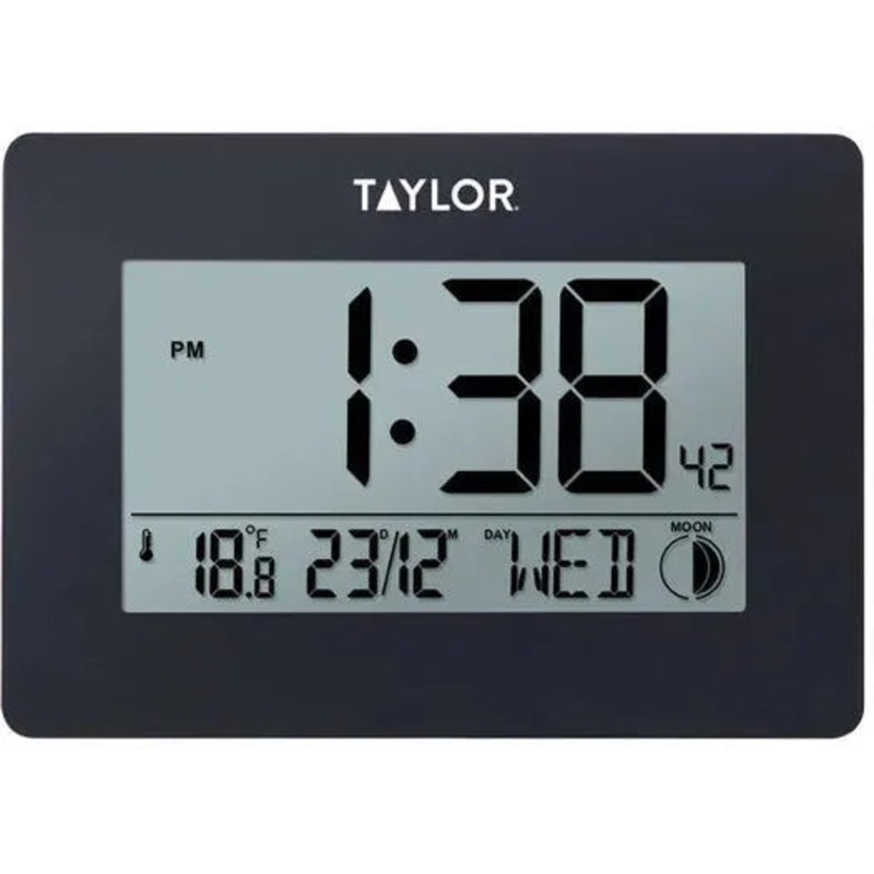 Taylor - 9.06 Black Digital Clock with Thermometer - 5265191