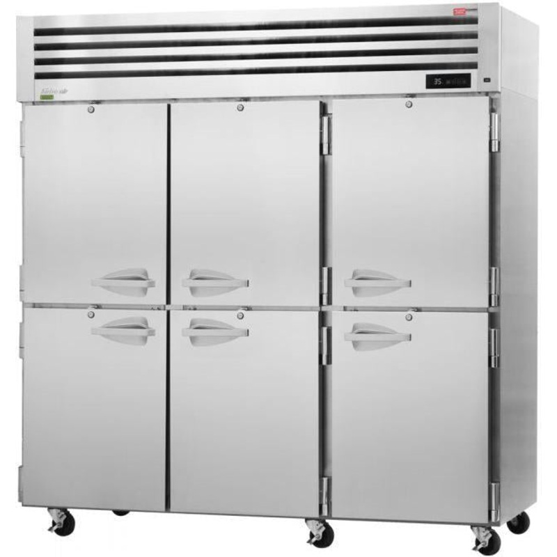 Turbo Air - PRO Series 77.75" Reach-in Three-Section Roll-In Refrigerator with 6 Half-Hinged Solid Door with Door Handles & Locks - PRO-77-6R-N