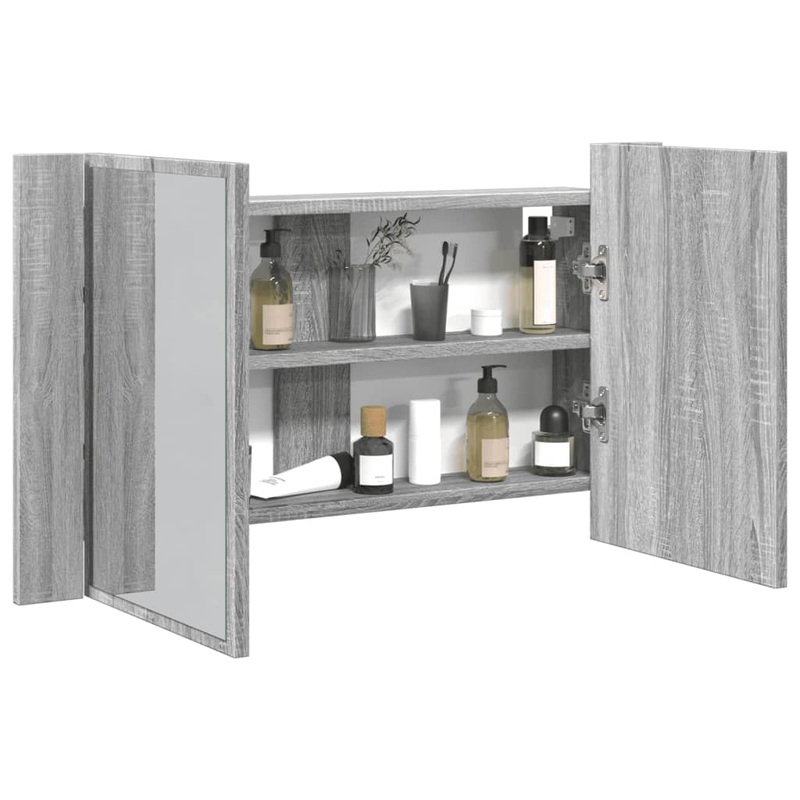 Armoire de salle de bain  miroir LED sonoma gris 80x12x45 cm