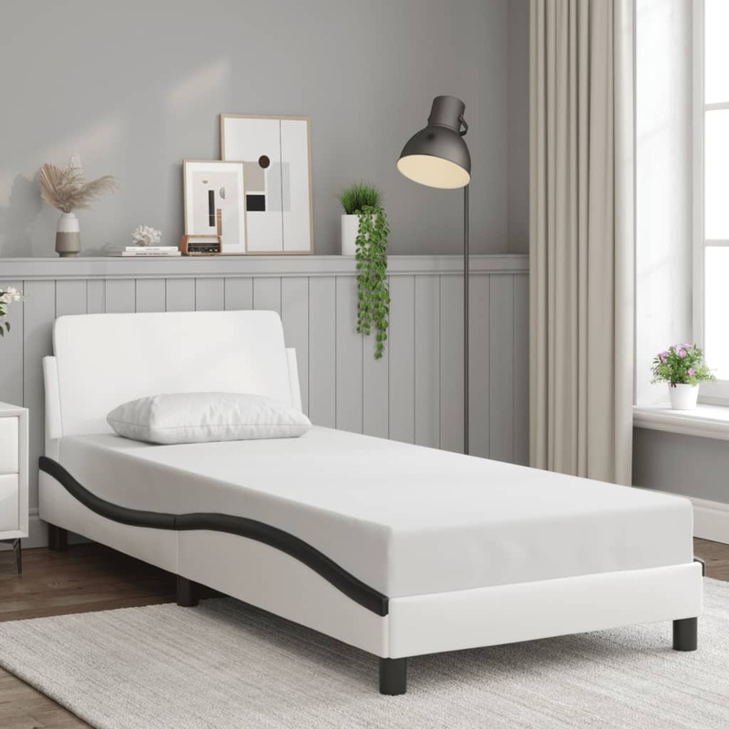 Cadre de lit sans matelas blanc et noir 90x190 cm similicuir