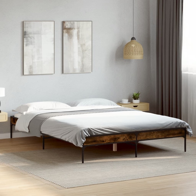 Cadre de lit sans matelas chne fum 120x200 cm