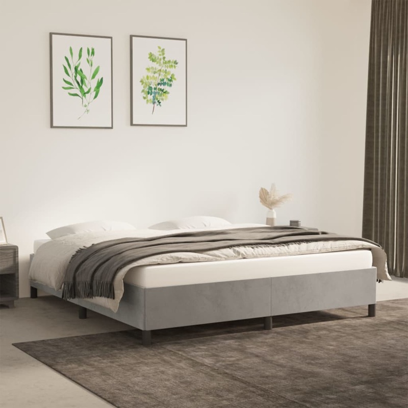 Cadre de lit sans matelas gris clair 180x200 cm velours