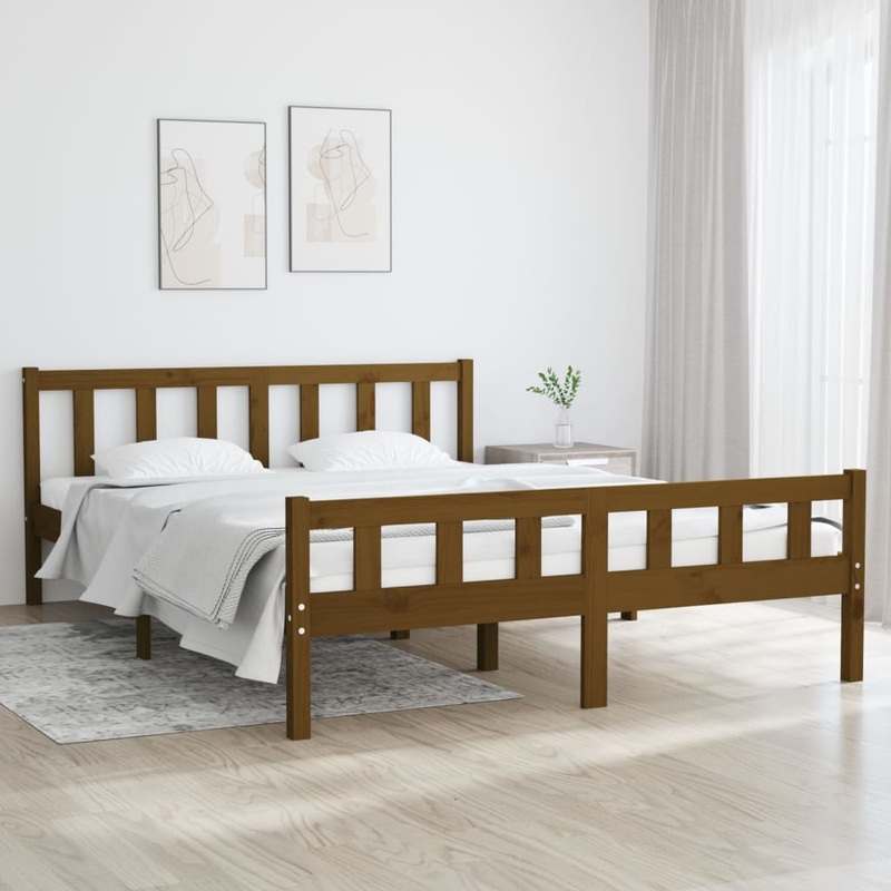Cadre de lit sans matelas marron miel bois massif 140x200 cm