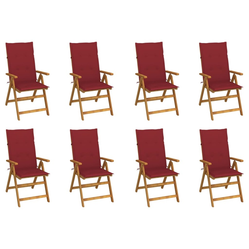 Chaises pliables de jardin avec coussins lot de 8 Bois d'acacia