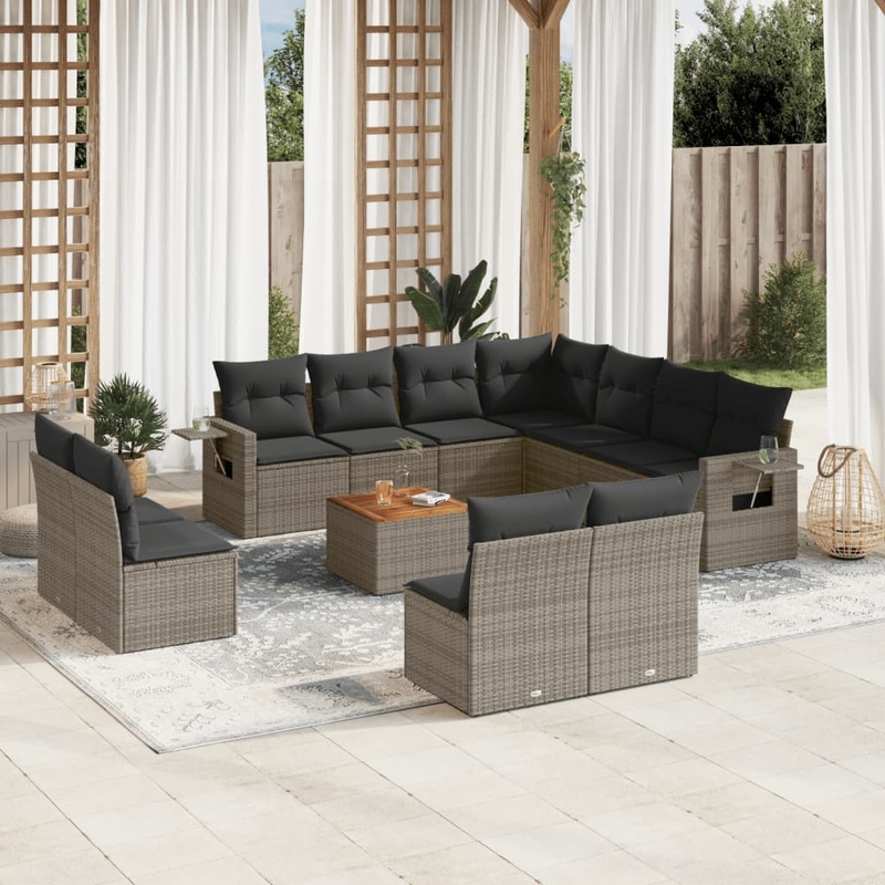 Salon de jardin avec coussins 12 pcs gris rsine tresse