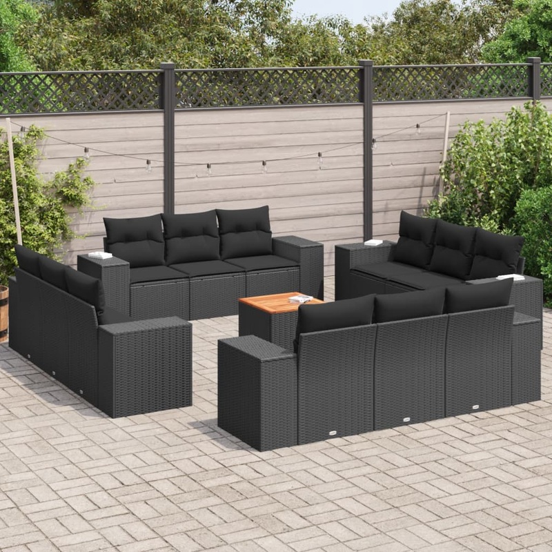 Salon de jardin avec coussins 13 pcs noir rsine tresse