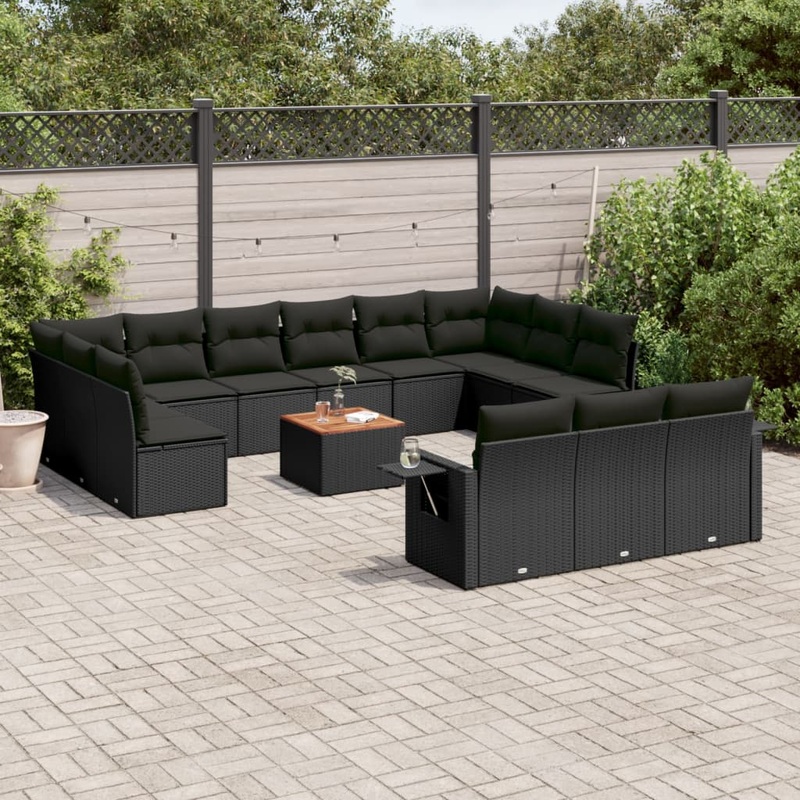 Salon de jardin avec coussins 14 pcs noir rsine tresse