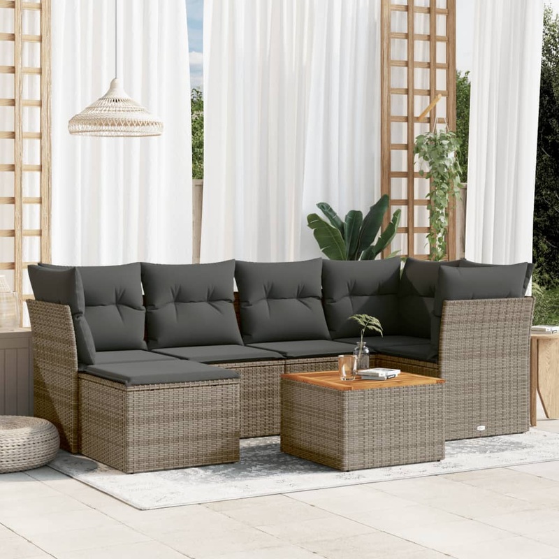 Salon de jardin avec coussins 7 pcs gris rsine tresse