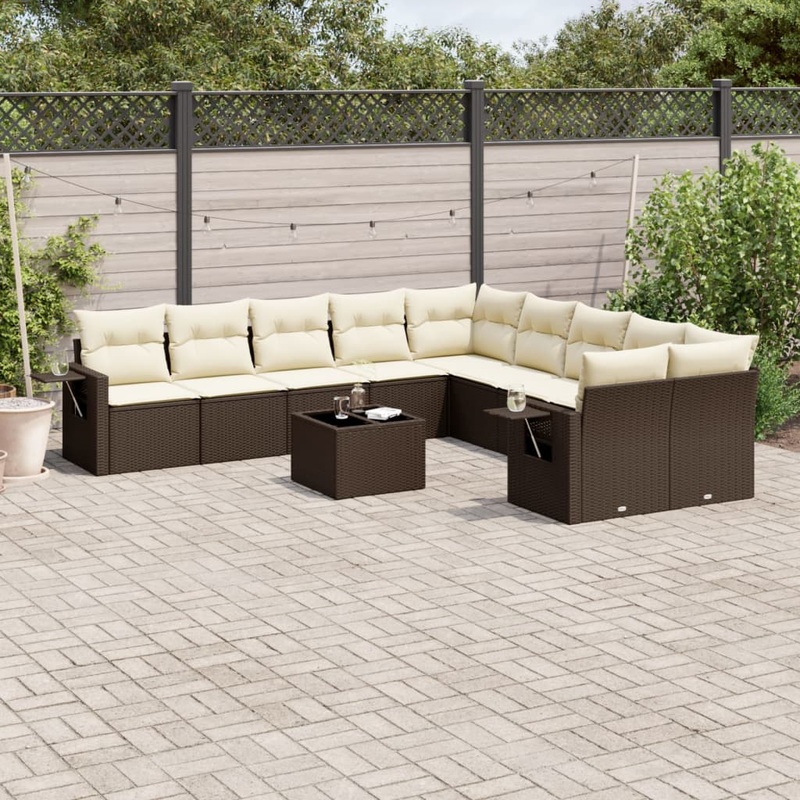 Salon de jardin et coussins 11 pcs marron rsine tresse