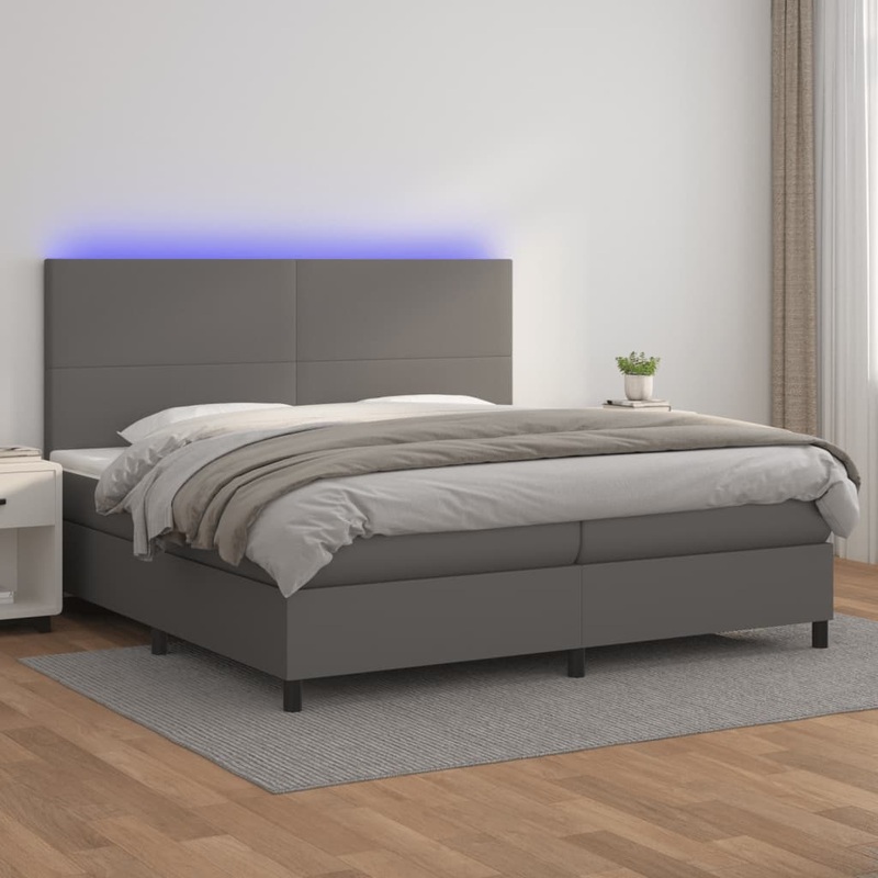 Sommier  lattes de lit avec matelas et LED Gris 200x200 cm
