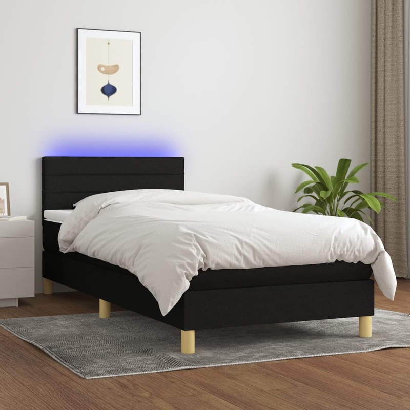 Sommier  lattes de lit avec matelas et LED Noir 90x190cm Tissu
