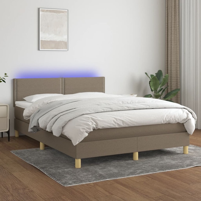 Sommier  lattes de lit avec matelas LED Taupe 140x200 cm Tissu