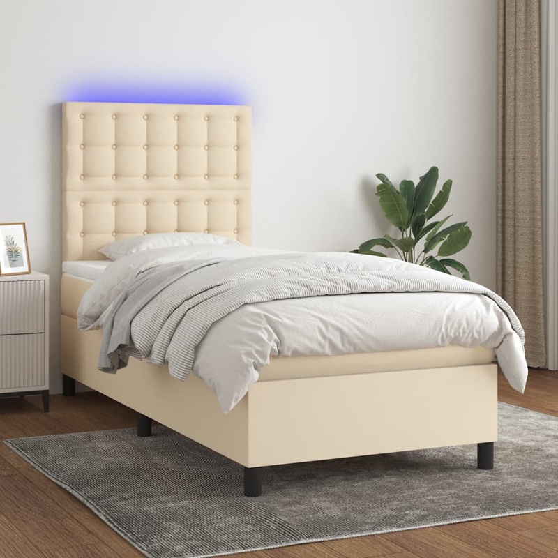 Sommier  lattes de lit et matelas et LED Crme 80x200cm Tissu