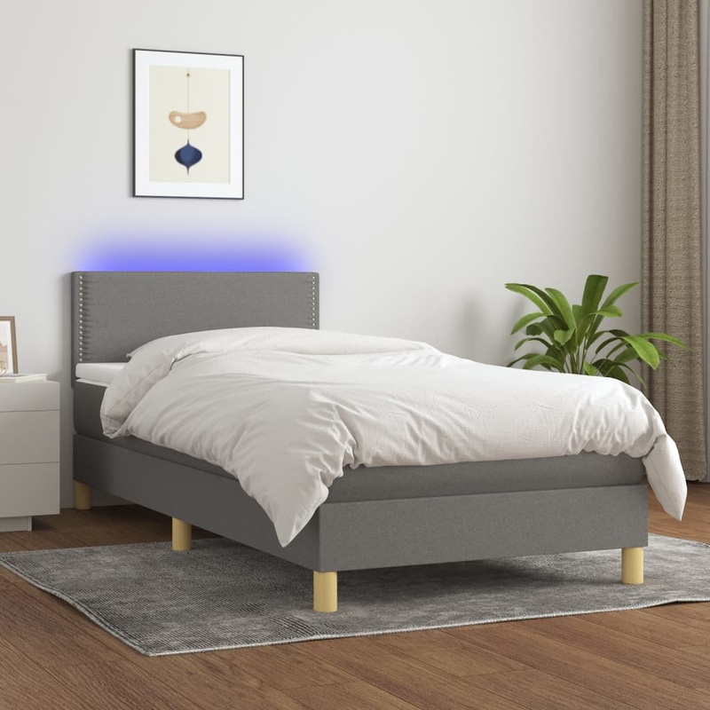 Sommier  lattes de lit et matelas et LED Gris fonc 100x200 cm