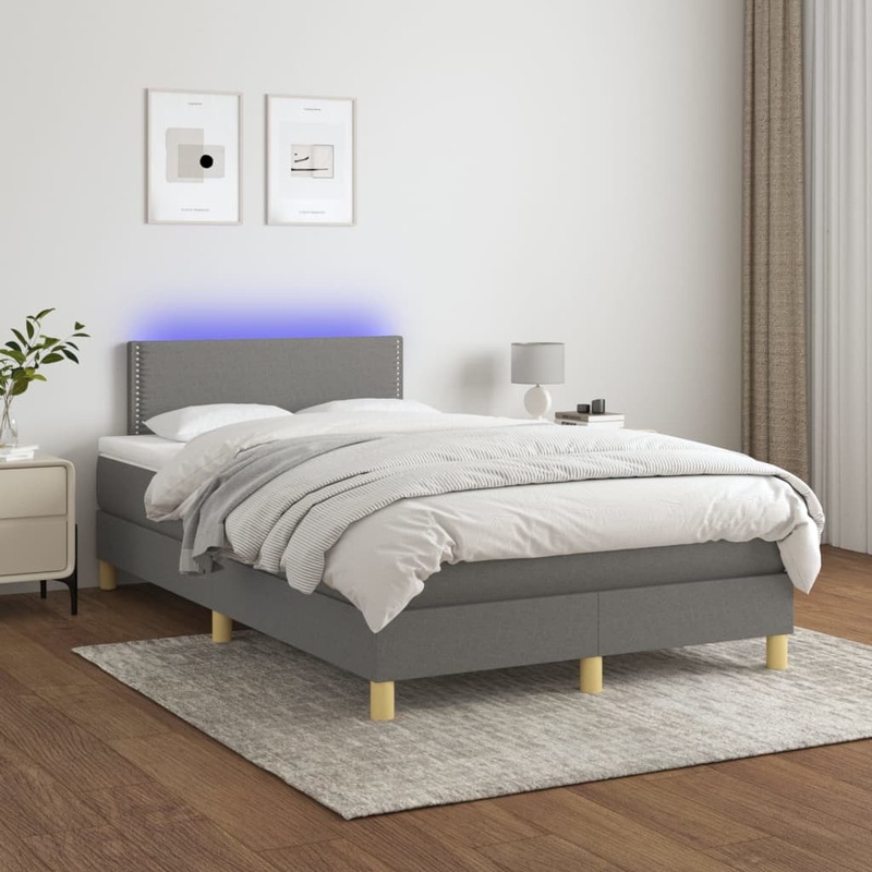 Sommier  lattes de lit et matelas et LED Gris fonc 120x200 cm