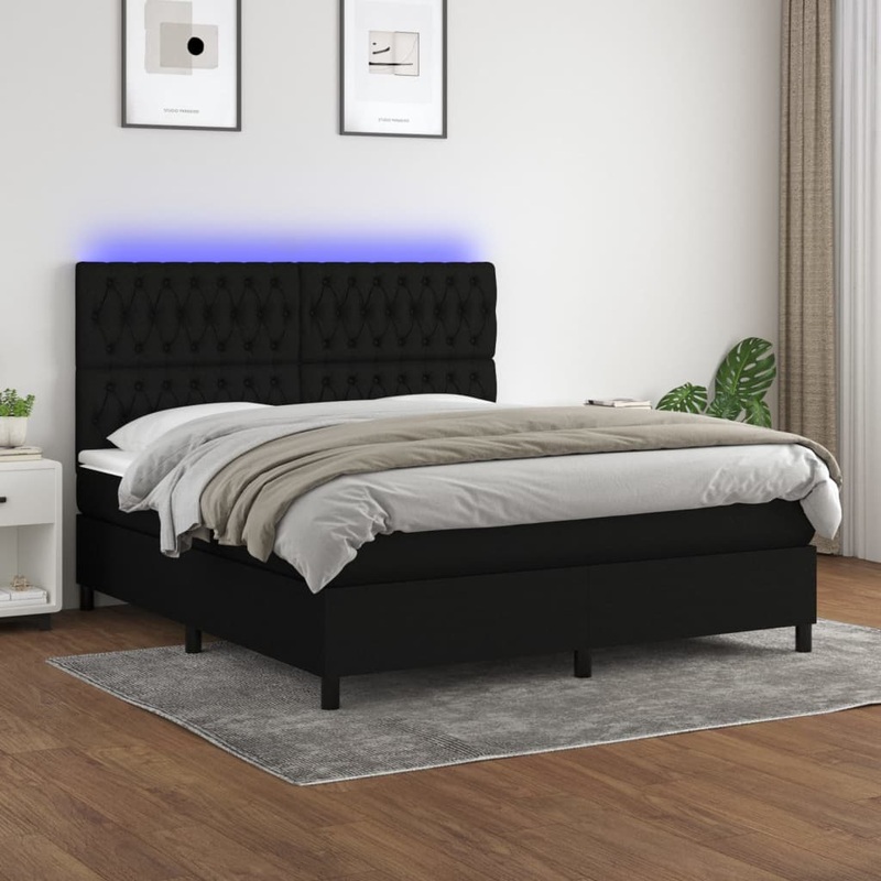 Sommier  lattes de lit et matelas et LED Noir 180x200 cm Tissu