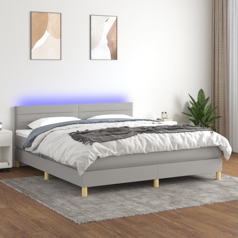 Sommier  lattes de lit matelas et LED Gris clair 160x200 cm
