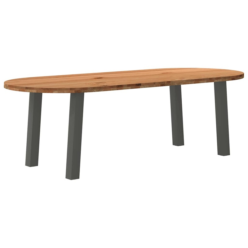 Table  manger marron clair bois de chne massif ovale