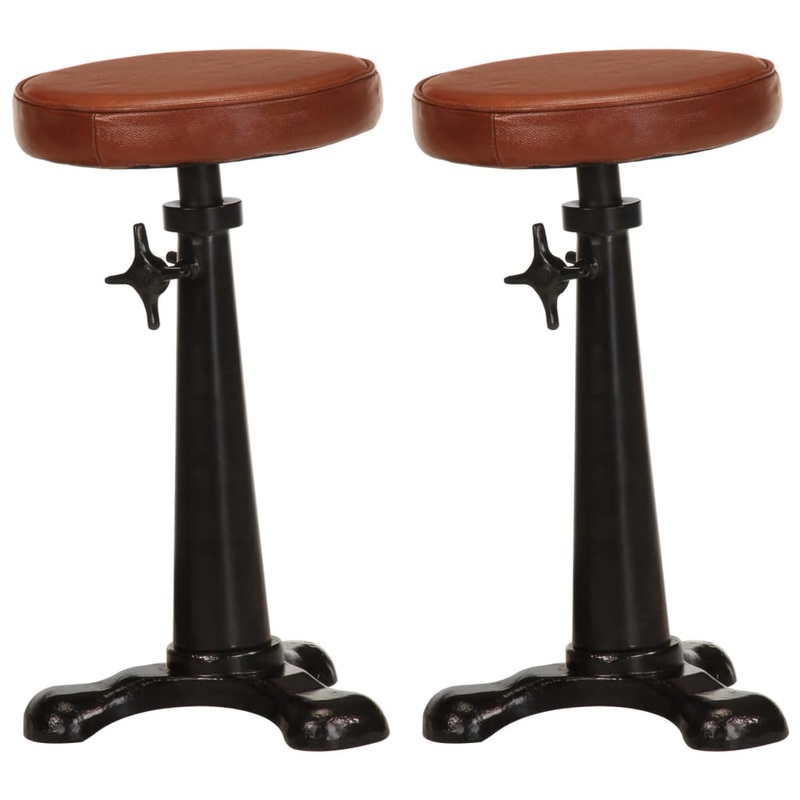 Tabourets de bar lot de 2 marron cuir vritable et fonte